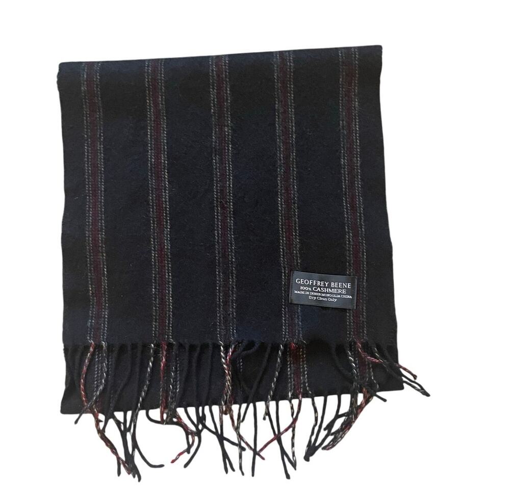 Geoffery Beene Cashmere Scarf Black with red strip Classic Mens/Unisex Goth soft